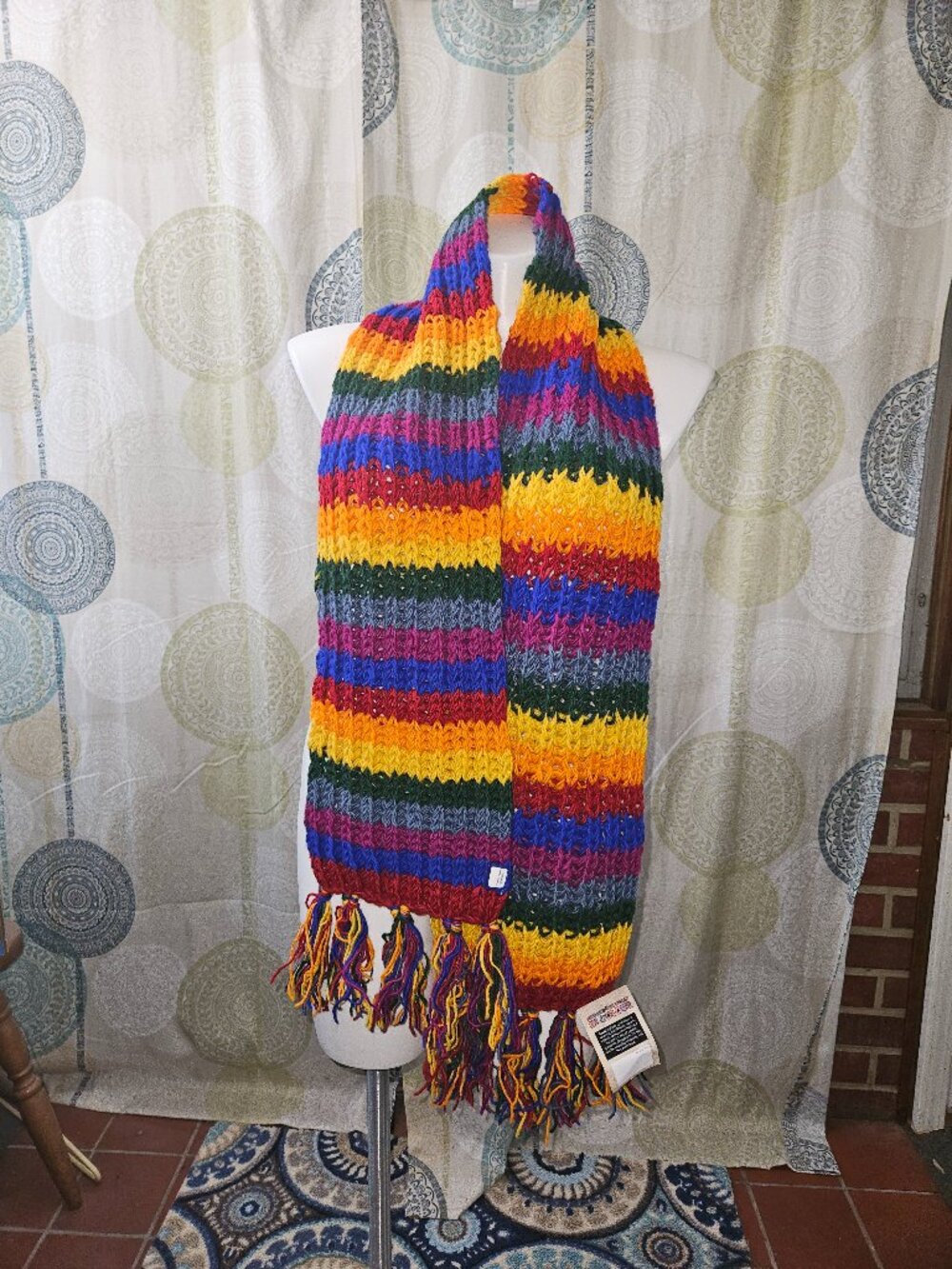 NWT Loud Elephant Long Chunky Wool Knit Striped Scarf - Rainbow